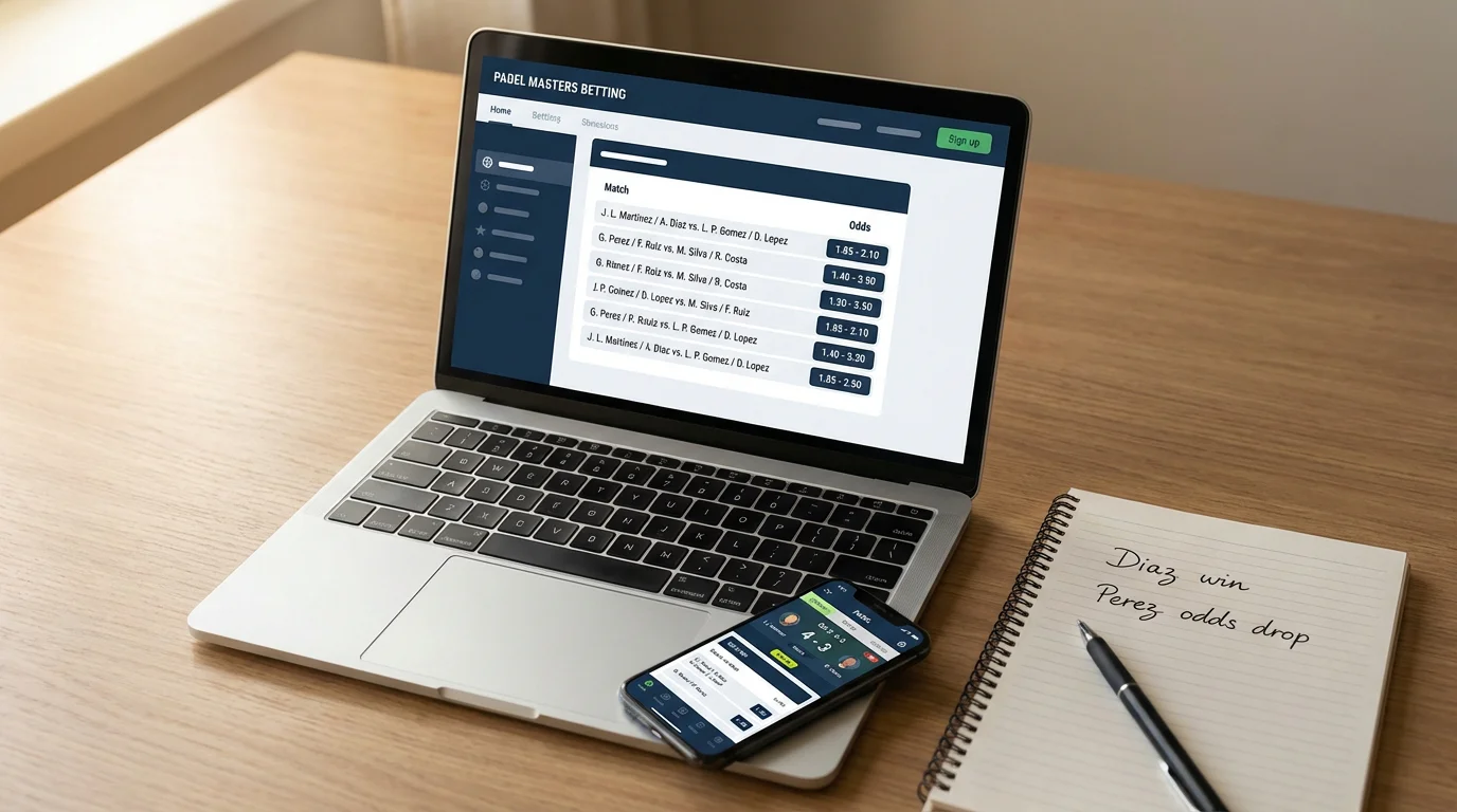 Pantalla de casa de apuestas mostrando mercados de pádel con cuotas de hándicap y over/under
